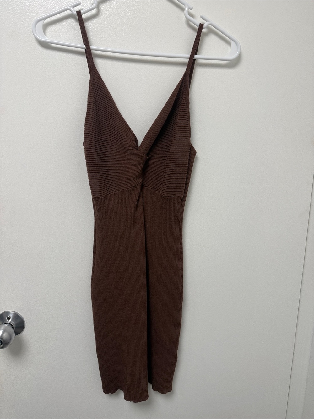 Mahina Hawaii Twist-Front Midi Slip Dress in Brown